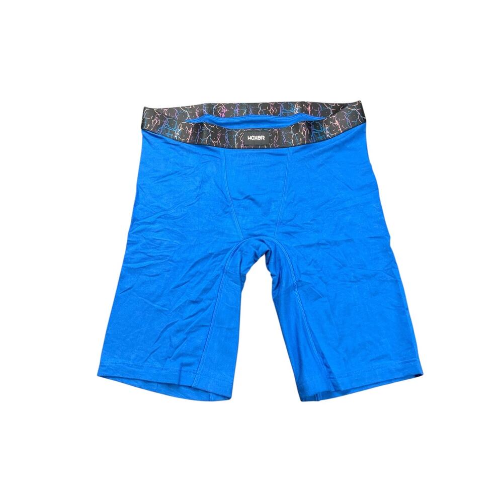 Woxer Biker Boxer Briefs M Blue Modal Body Print Waistband Long Leg NWOT